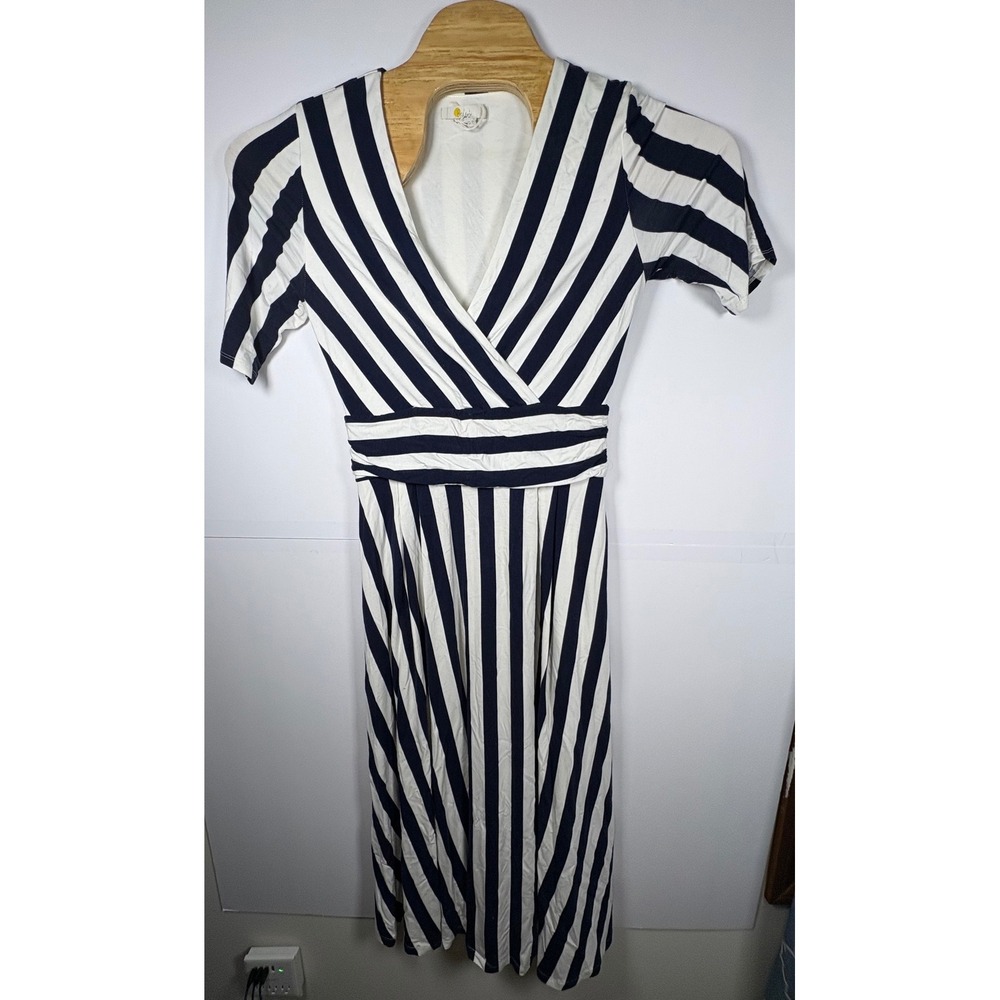 Boden Women's Kassidy Jersey Navy & White Stripe Dress With Pockets Sz 12L